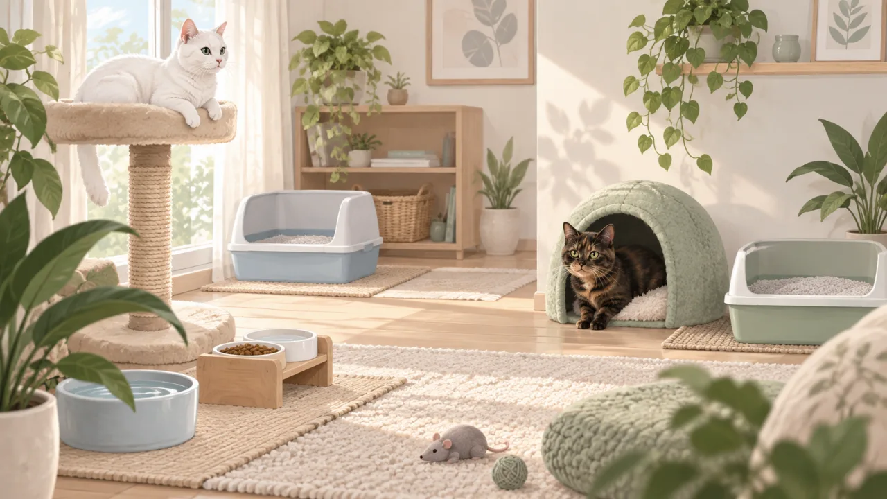Cats with separated resting places and litter trays